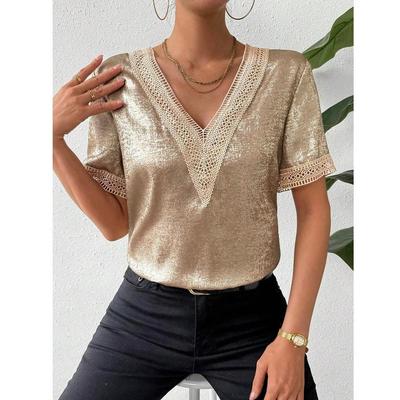 2024 Elegant Lace V-Neck Short-Sleeve T-shirt for Women