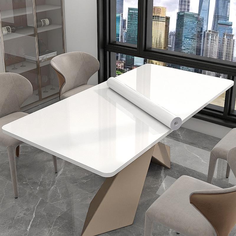 High Gloss White Self-Adhesive Cabinet Stickers - Heat Resistant, Oil-Proof for Kitchen & Dining Surface Renovation.
