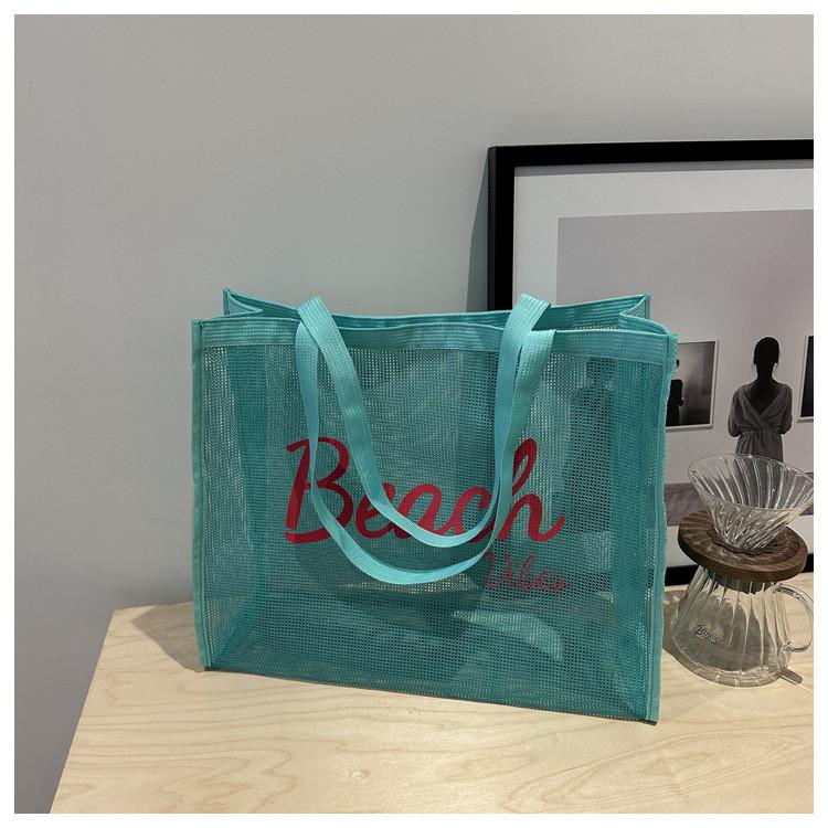 Large Nylon Shopping Bag With Transparent Mesh And Inner Pocket For Daily Carry