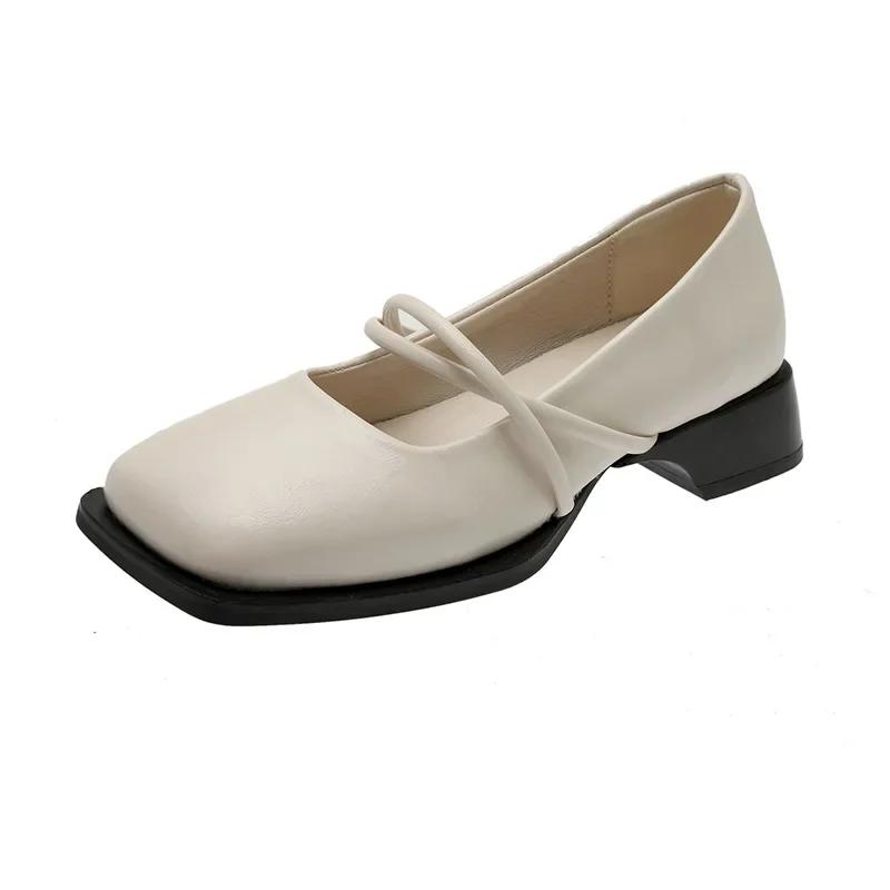 Women Spring Shallow Mouth Single Shoes Thick Low Heel Mary Jane Women Pumps Solid Color Square Toe Casual Loafers Luxury Shoes