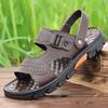 First Layer Cowhide Sandals Summer New Men's Platform Non-slip Shoes Driving Middle-aged Cool Slippers 2025