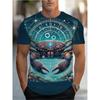 Fashion Men's Crew Neck Short Sleeve 3D Crab Color Printing Crew Neck T-Shirt Crab Short Sleeve
