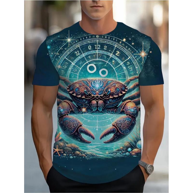 Fashion Men's Crew Neck Short Sleeve 3D Crab Color Printing Crew Neck T-Shirt Crab Short Sleeve