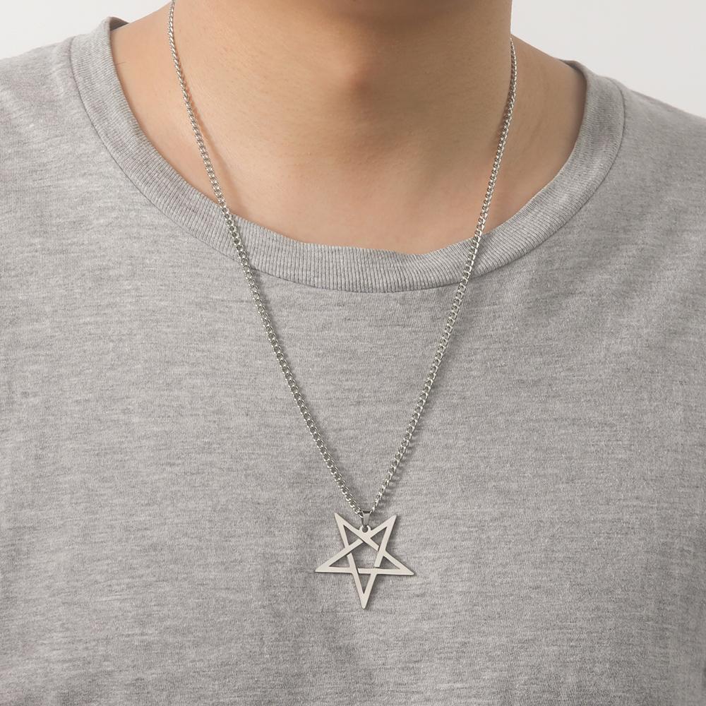 Dawapara Inverted Pentacle Necklace Gothic Pentagram Pendant Occult Amulet Witchcraft Stainless Steel Jewelry
