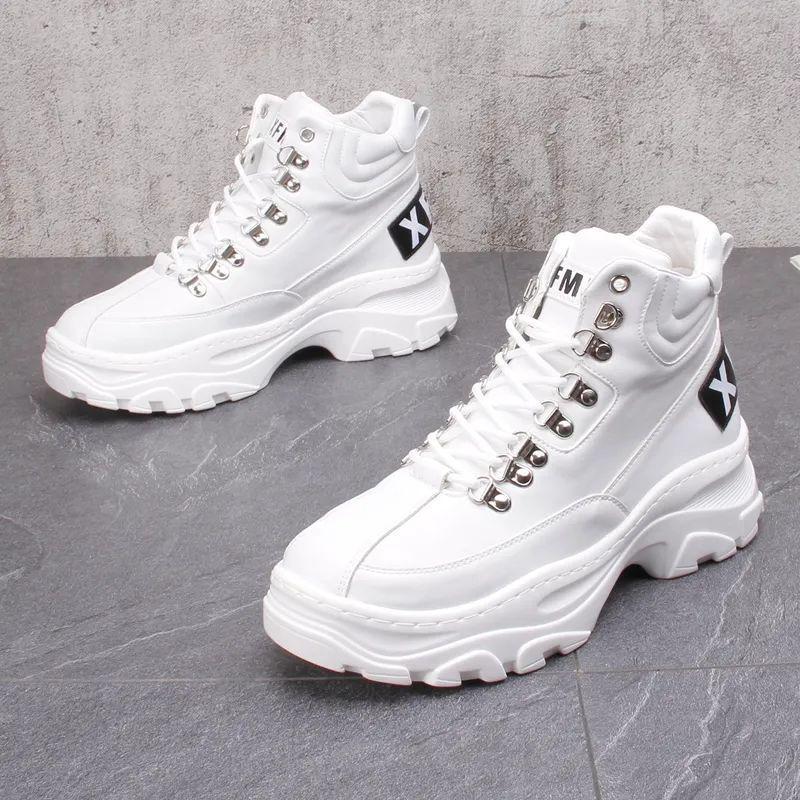 Men s White High-Top Skate Shoes 2024 - Trendy Thick Sole Hidden Heel Casual Short Boots 40