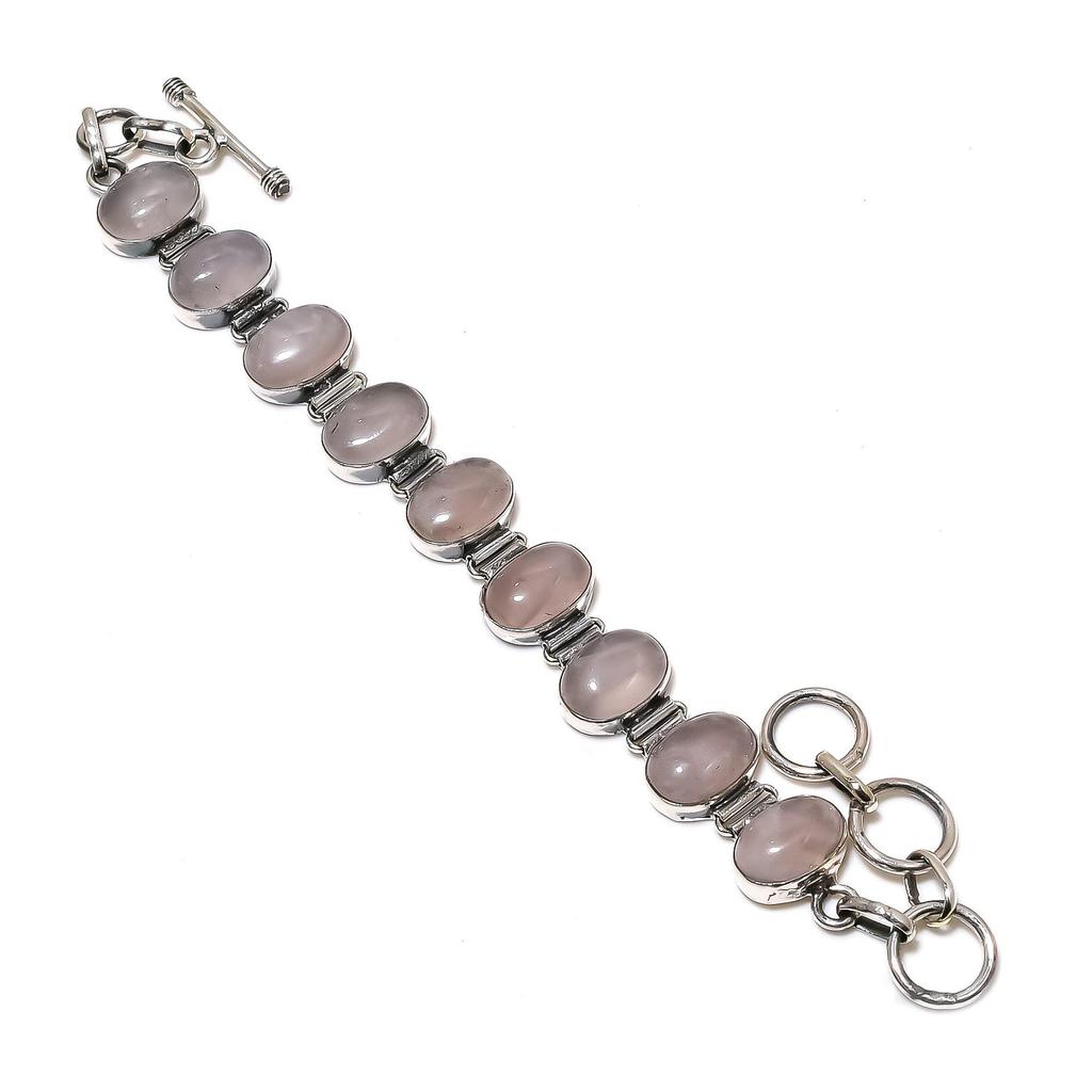 Brățară din argint 925 lucrată manual cu piatră prețioasă naturală de cuarț roz, brățară de cuarț roz pentru soție, brățară unisex, cadou de ziua de naștere pentru dragoste