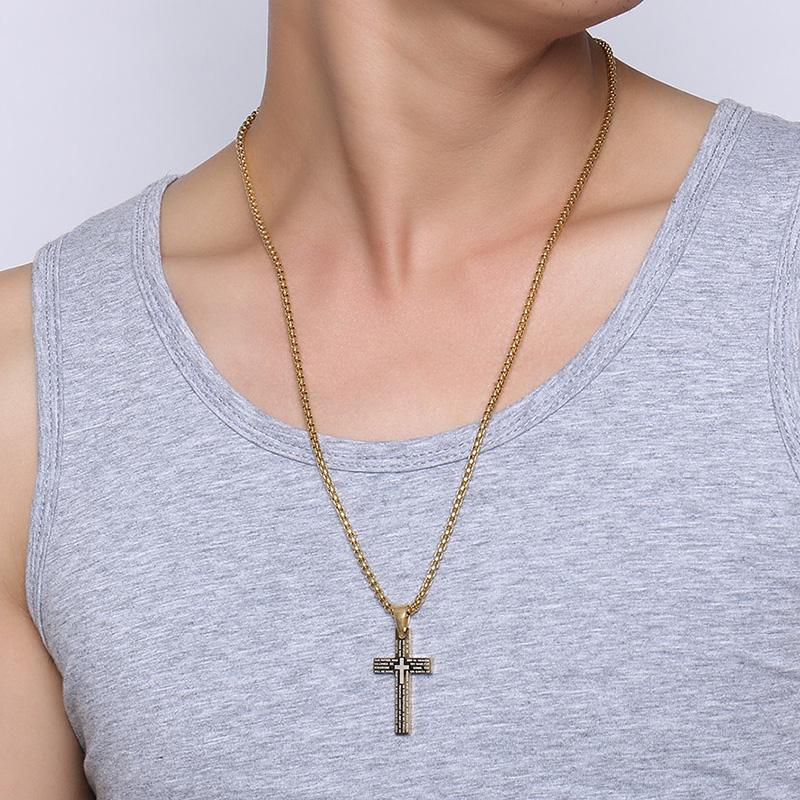 Kreuz Anhänger Für Männer Edelstahl Vater Unser Kruzifix Kostenlose Box Kettenglied Männlicher Schmuck