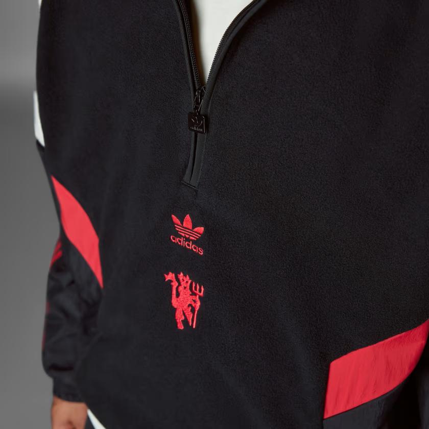 adidas Originales Sudadera Polar Fleece Manchester United Cómoda Suave Insignia Media Cremallera Hombre Sudadera Negro IS6528