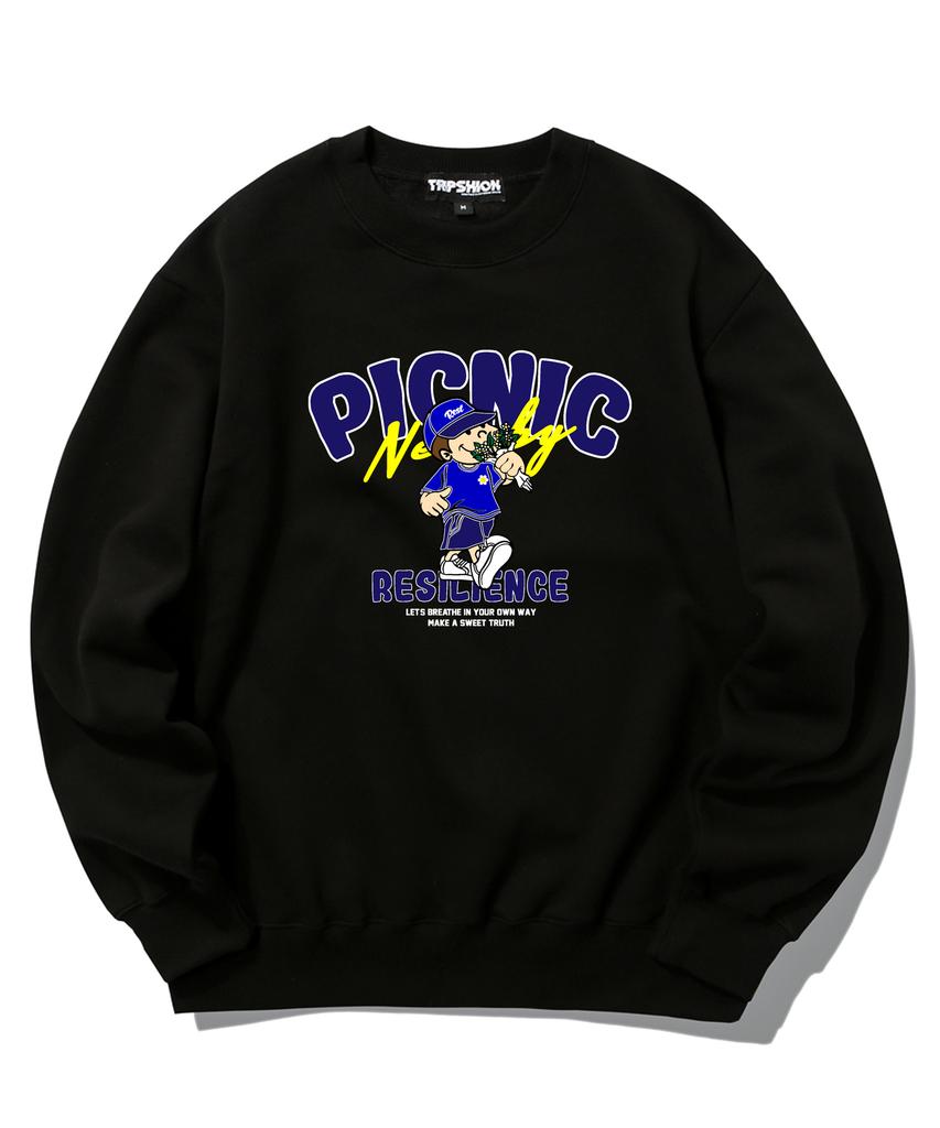 TRIPSHION Picnic Boy Graphic Crewneck - Black