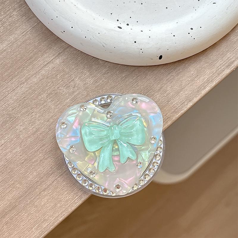 Colorful Heart Rhinestone Bow Phone Holder - Foldable Magnetic Airbag Stand
