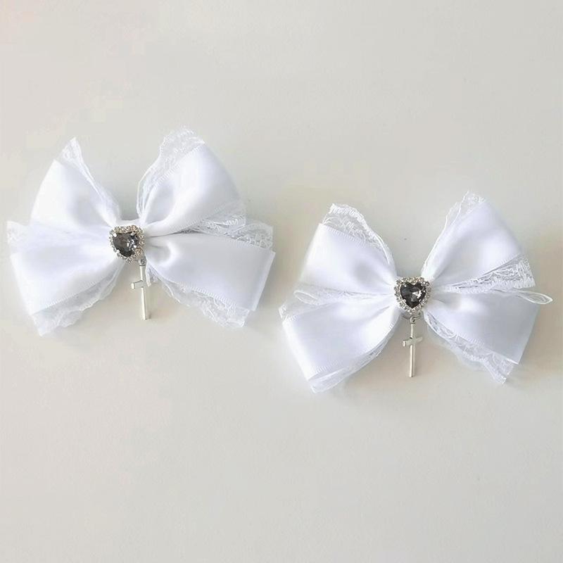 

Gothic Style Heart-shaped Cross Lace Bow Hair Clip Female Niche High-end Fashion Lolita Hair Accessories Fashionable Versatile білий