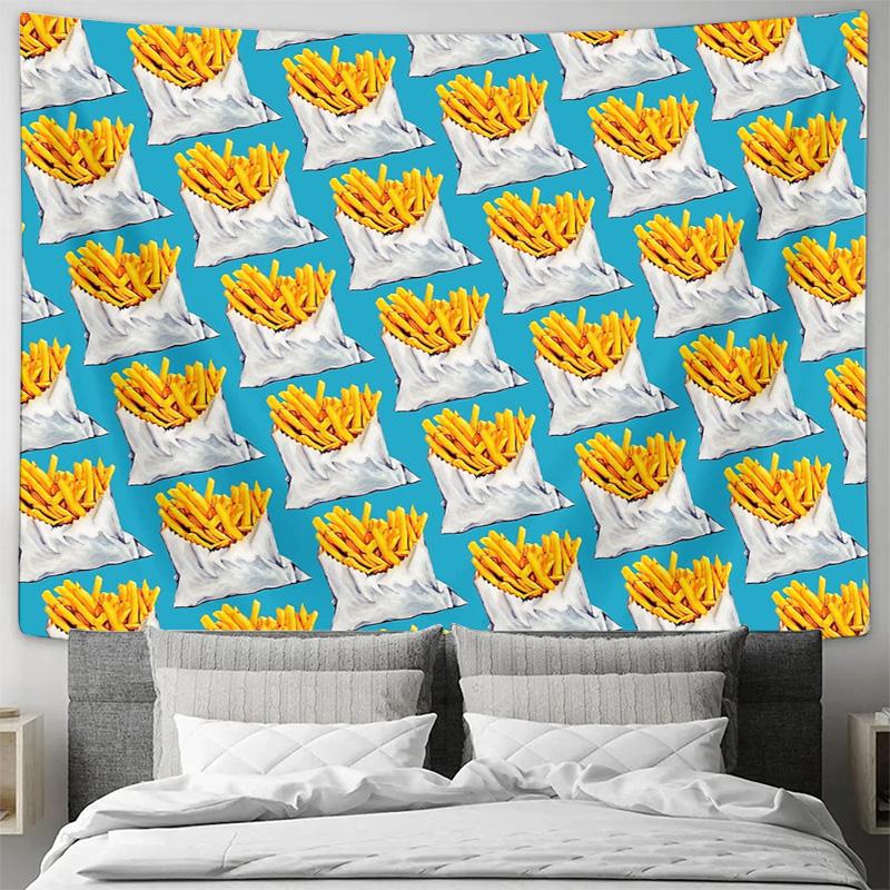 French Fries Tapestry Wall Hanging Fast Food Decor Kitchen Aesthetic Trendy Dorm Room Backdrop Unique Foodie Gift Retro Diner Vi