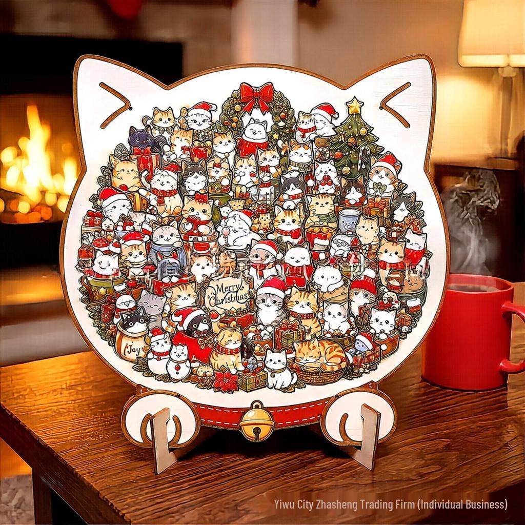 135-Piece Cat & Dog Animal Wooden Jigsaw Puzzle Ornament for Creative Home Decor