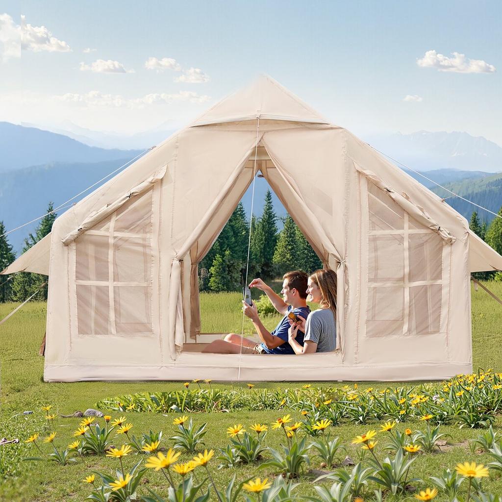 Aufblasbares Zelt für Camping 4-6 Personen Glamping-Zelt mit Pumpe Einfach aufzubauen