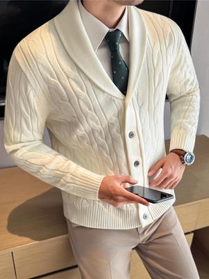 Men's Wool Blend Single-Breasted Jacket: Warm, Trendy, Long Sleeve Knitwear for Business Casual.