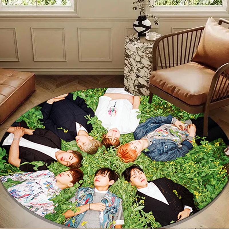Kpop Group Portrait Round Rug for Livingroom,Bedroom, Palyroom, Chair Rug, Area Rug, Circle Carpet, Large Size Fan Christmas Gift