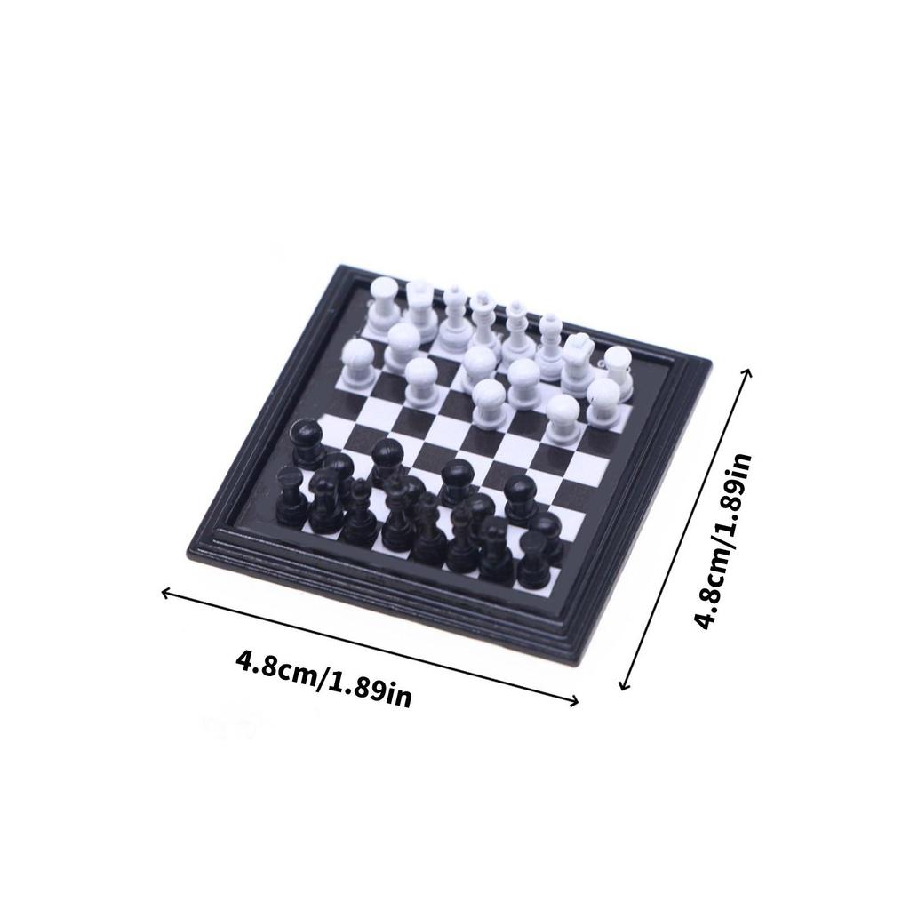 Miniature Chess Set For Dollhouse Accessories And Tabletop Display With Metal Board And Pieces