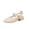 2025 New Women's Mid-heeled Sandals Square Head Buckle Thick Heel Korean Version Women's Sandals Hollow Women's Shoes
