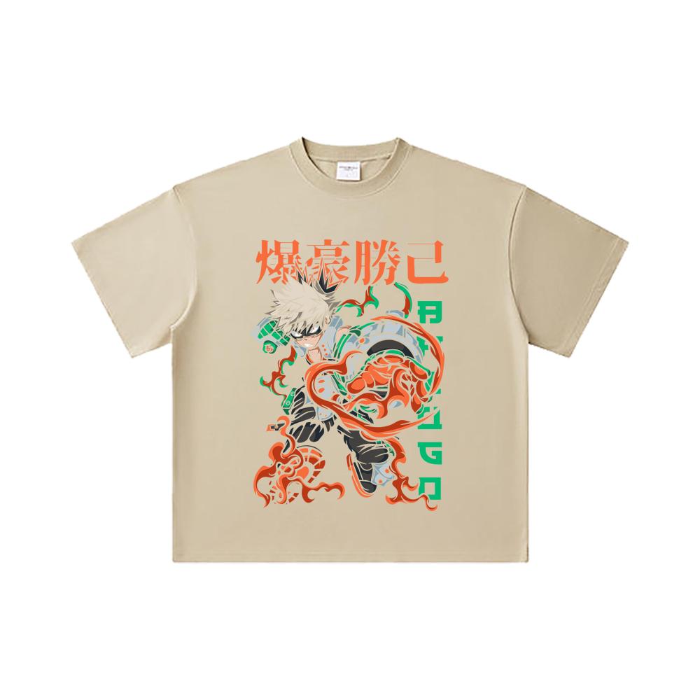 260 GSM Double Yarn 32 Count 100% Cotton My Hero Academia V14 Bakugo Print Unisex Heavy Cotton T Shirt