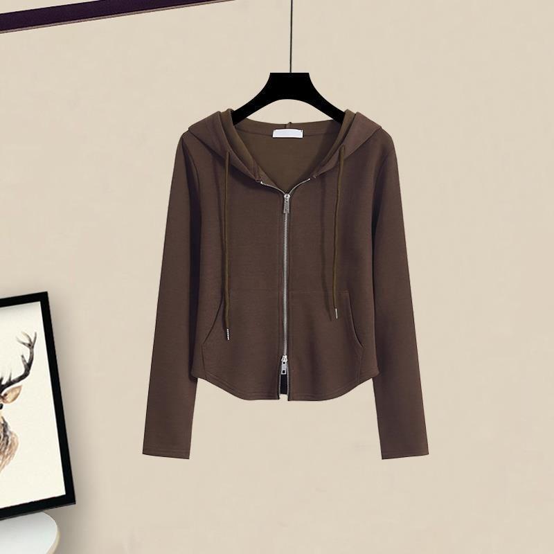 Women's Slimming Casual Hooded Zip-Up Sweatshirt & Wide-Leg Pants Set