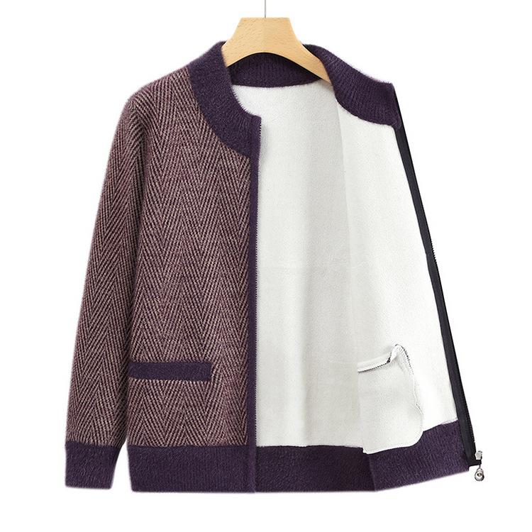 Knitted Sweater Old Lady Clothes Women's Loose Casual Round Neck Jacket for The Elderly