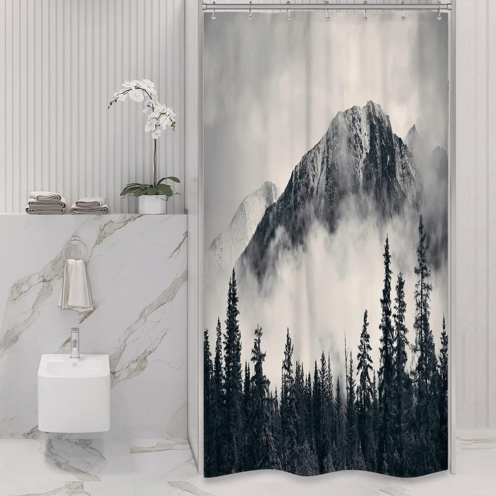 

Misty Forest Woodland Shower Curtains Nature Shower Curtain Fall Shower Curtain Waterproof Polyester Fabric Home Decor With Hook W60H190(CM)-1 Pcs