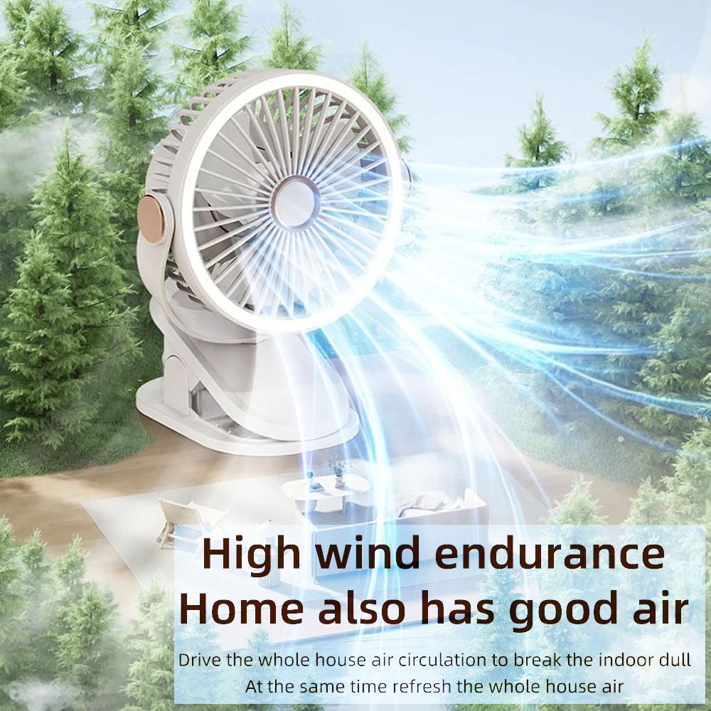 Portable Camping Fan Rechargeable Desktop Portable Air Circulator Wireless Ceiling Electric Fan with LED Light Clip-on Fan