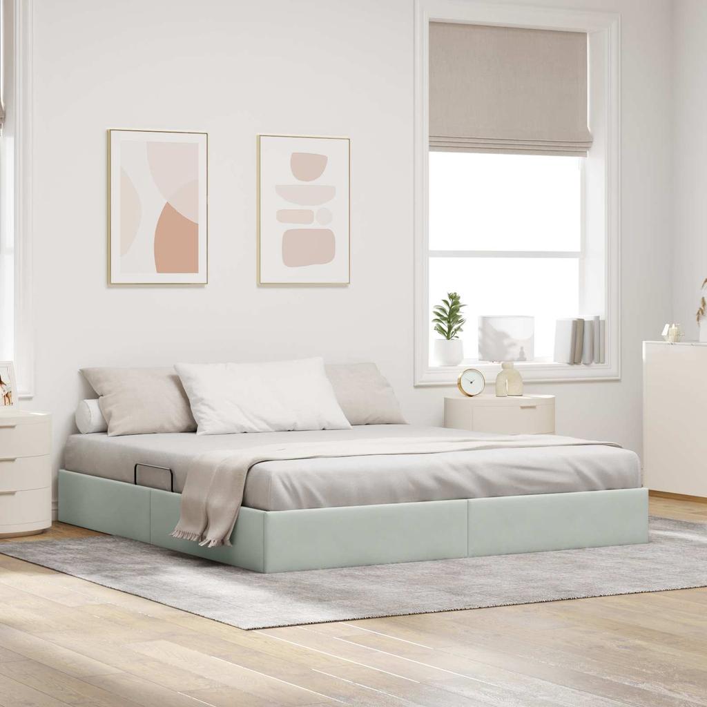 Ottoman Bed Frame with Storage Light Grey 160 x 200 cm Velvet