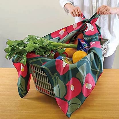 Musubi Furoshiki 100cm, Yumeji Takehisa Aqua Drop, Camellia, Moss Green, 100cm, Polyester, Water-Repellent