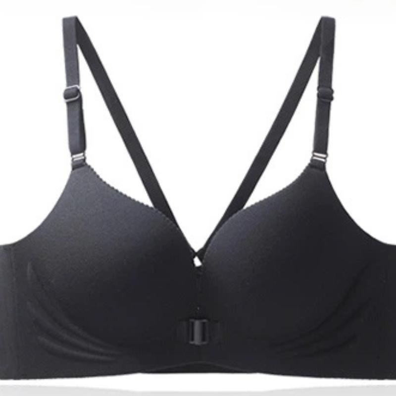 Beige Front Closure Wireless Bra with Adjustable Straps
