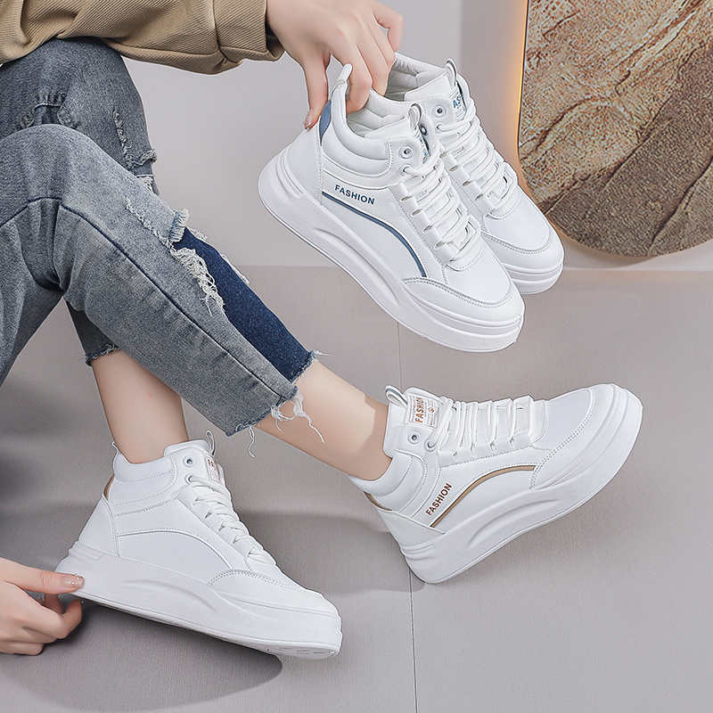 Fashion High-cut Hi Cut White Shoes With Heels Dress White Woman Sport Sneakers Brown Heel Chassure Sneakeres Zapato Tenisfeminino