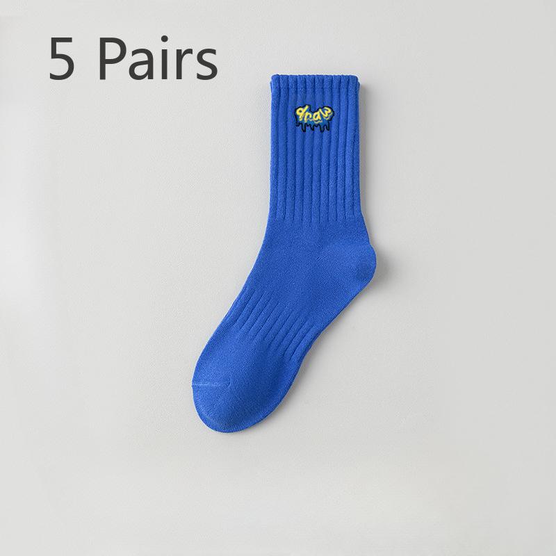 5 Pairs of Men's Summer Pure Cotton Sports Breathable Deodorant Pure Color Tube Socks
