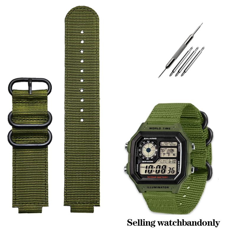 

Модифікований нейлоновий ремінець для годинника для Casio AE1200WH/1300/1000/1500 AE-1200 A158W A159 Водонепроникний спортивний ремінець для зап ястя для активного відпочинку 24*18 мм 24mm-18mm