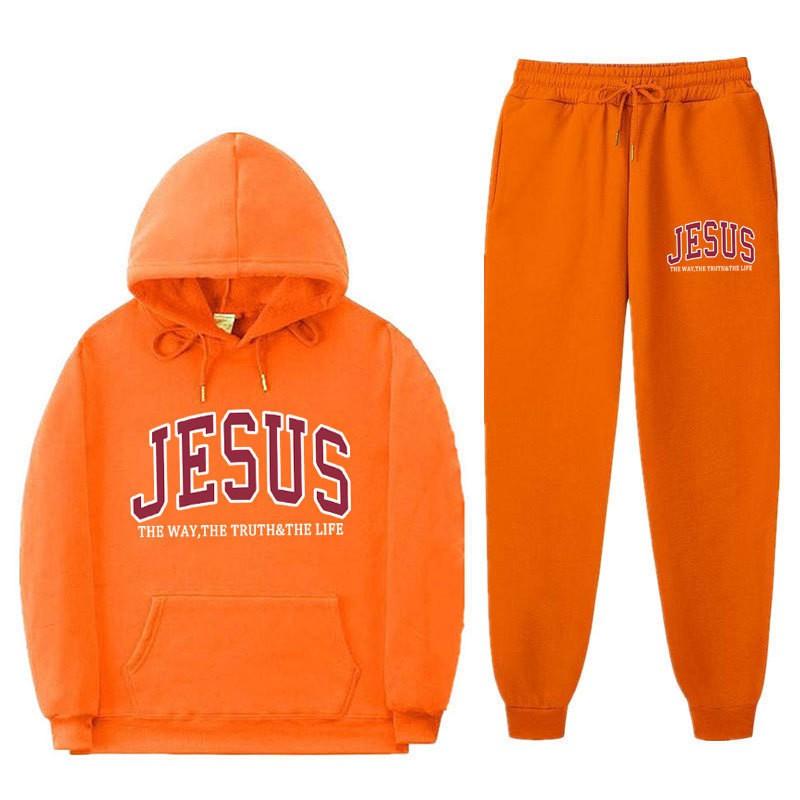 Letter Print Hoodie Sweatpants Set Men Women Casual Tracksuit Long Sleeve Sportswear