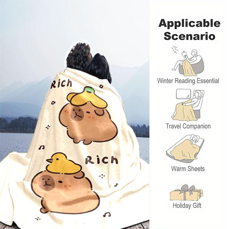 1PC Cute cartoon capybara pattern blanket, all season lightweight home office outdoor nap multifunctional blanket