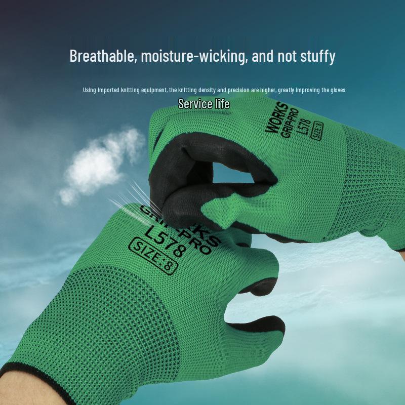 13-Gauge Nylon Latex Rubber Protective Gloves - Wrinkle Foam Wear-Resistant