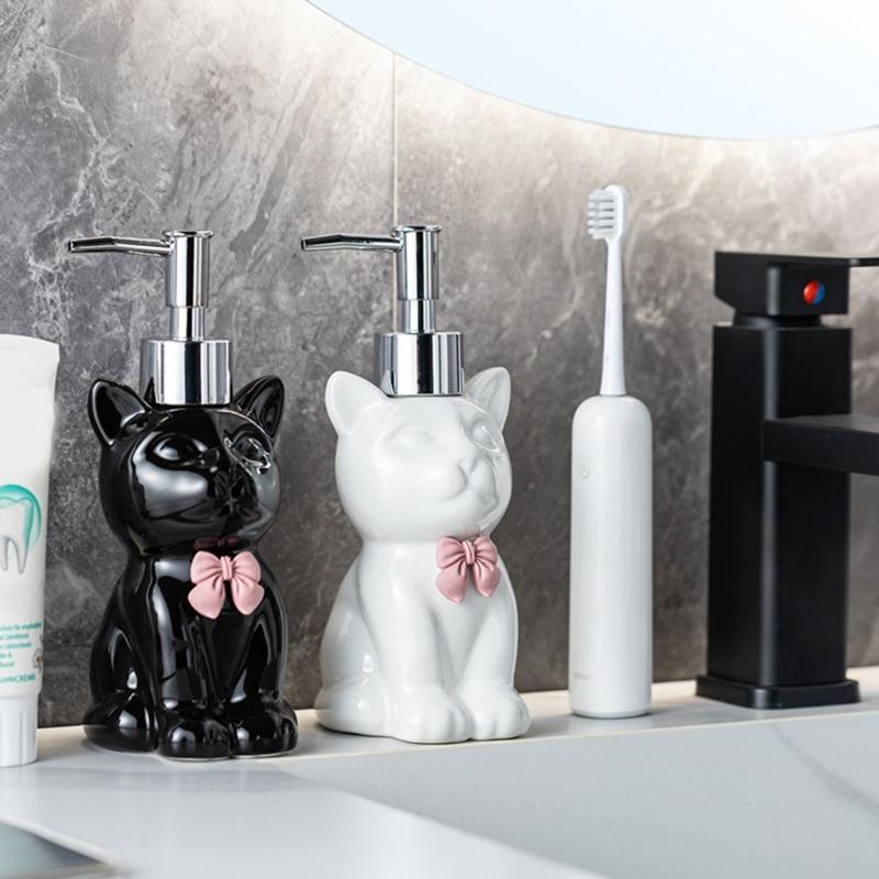 Elegante Keramik-Spenderflasche für Lotion, Handseife und Desinfektionsmittel, nachfüllbarer Behälter mit Katzenmotiv, Haushaltshelfer