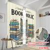 2pcs 2D Flat Printing Window Curtains Bookaholic Cat Reads Books Fabric Without Electricity Festive Wall Decor for Classroom