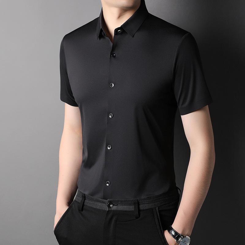 Summer Ice Silk No-iron Short-sleeved Shirt Men's Seamless Breathable Quick-drying Shirt Men's Elastic Half-sleeved Business Men's Clothing