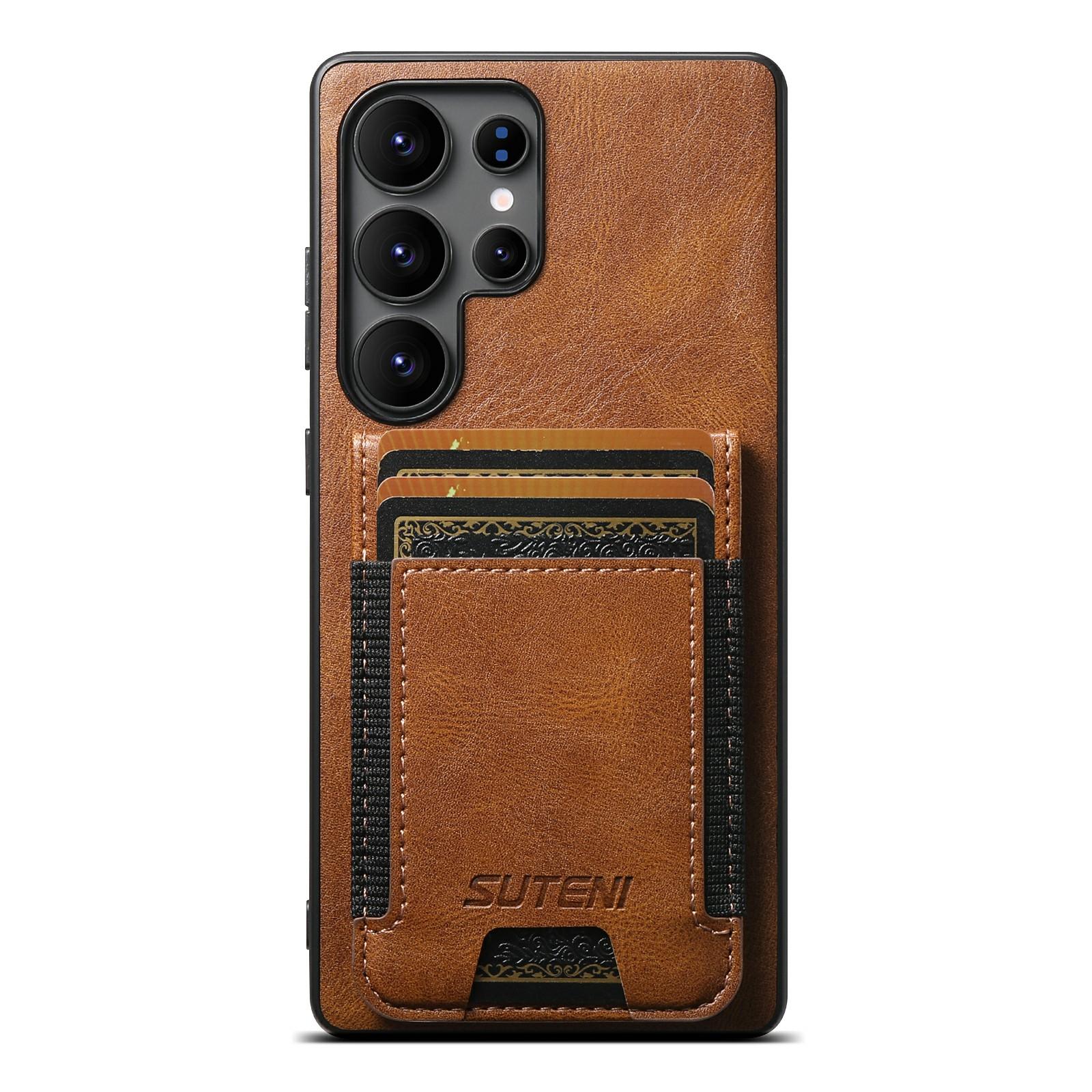 

SUTENI H03 For Samsung Galaxy S25 Ultra Case Card Holder Waxy Texture Leather + TPU Phone Cover B