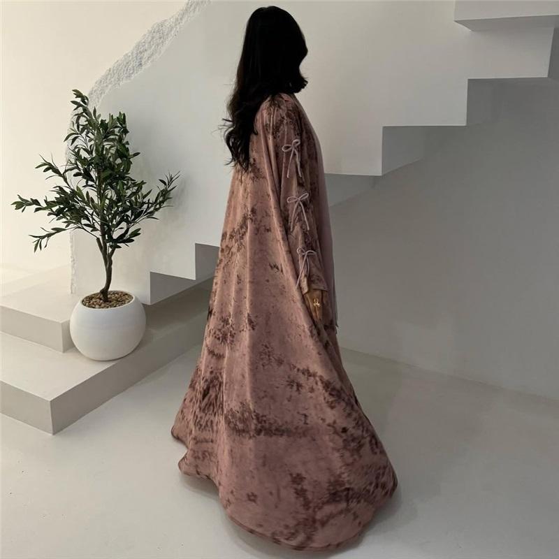 Módní muslimská dámská šifonová dvou dílná sada s potiskem a šátkem na hlavu, letní ležérní kabátek