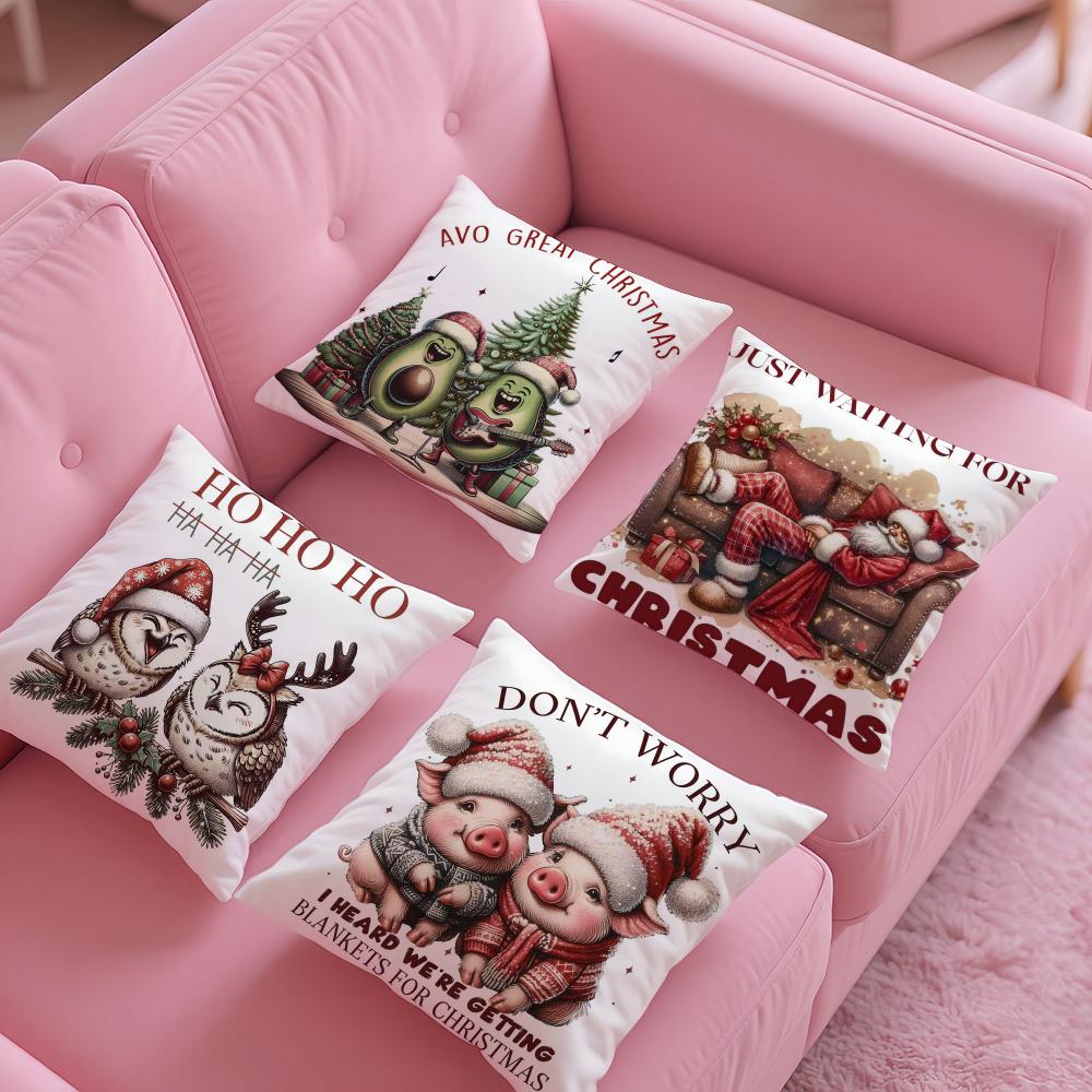 Christmas Animals Pillow Case Silky Short Plush with Invisible Zipper Dustproof Sofa Cushion Cover for Home Decor