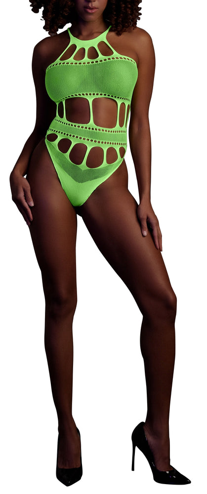 Neon Green Greek Neck Bodysuit - Ouch! Glow - Bodysuits and Harnesses