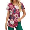 Women's Christmas Printing Short Sleeve V-neck Tops Working Pocket Blouse
