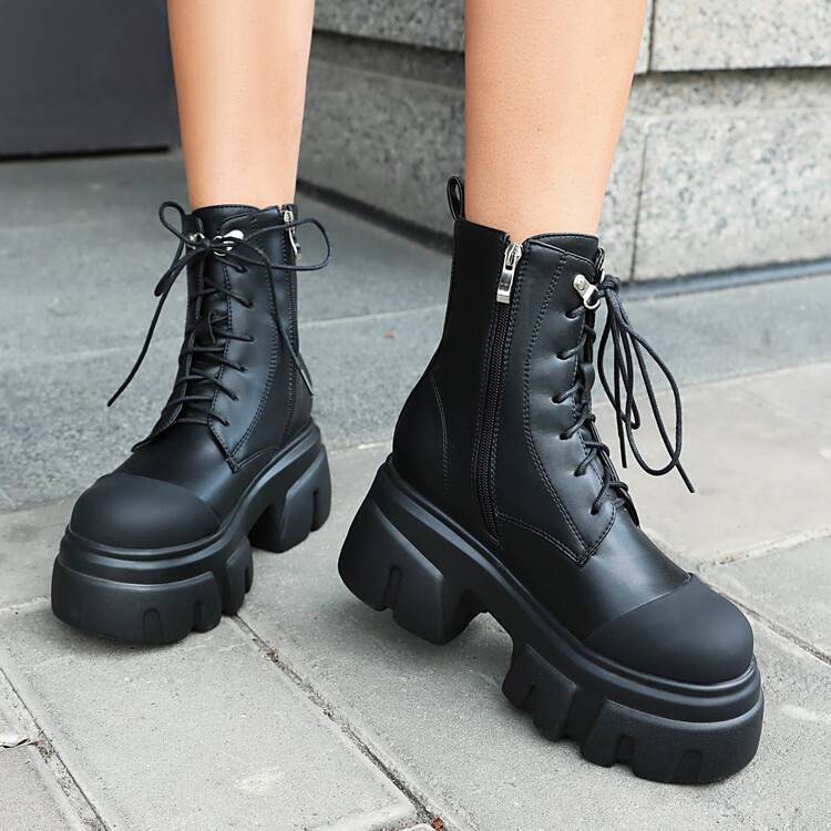 Round Head Lace-up  Shoes Autumn New Thick-soled Muffin Martin Boots Short Boots Retro Boots