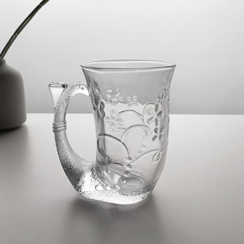 Japanese Glass Cup With Handle Heat-Resistant Water Cup Juice Cup Milk Cup Mermaid Cup Women s Flower Tea Cup 1PCS
