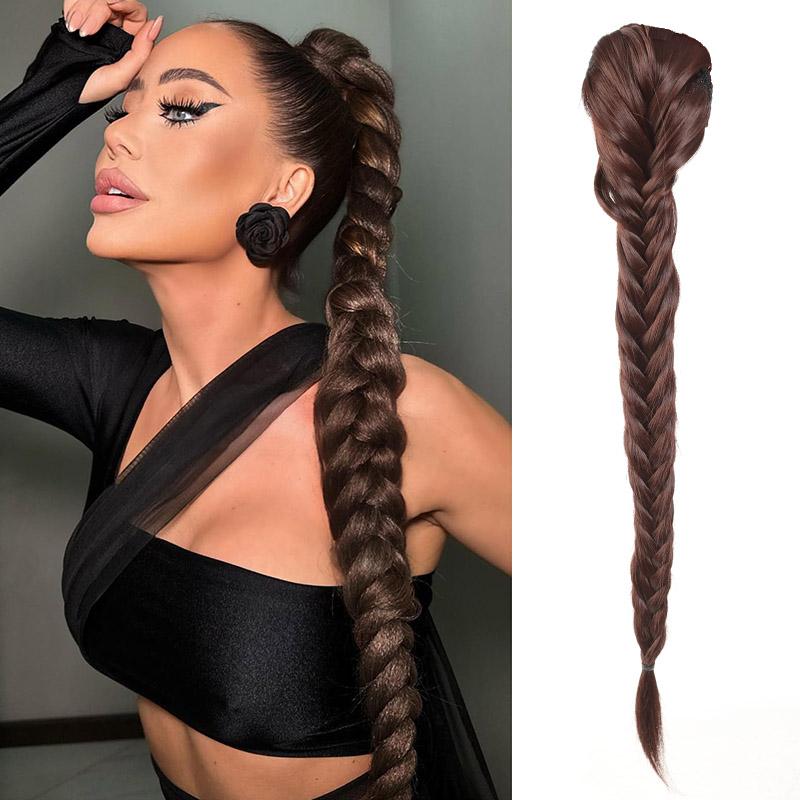 

24-дюймовые синтетические волосы, плетеные, рыбий хвост, рыбья кость, шнурок, хвостик, наращивание, шиньон, шиньон