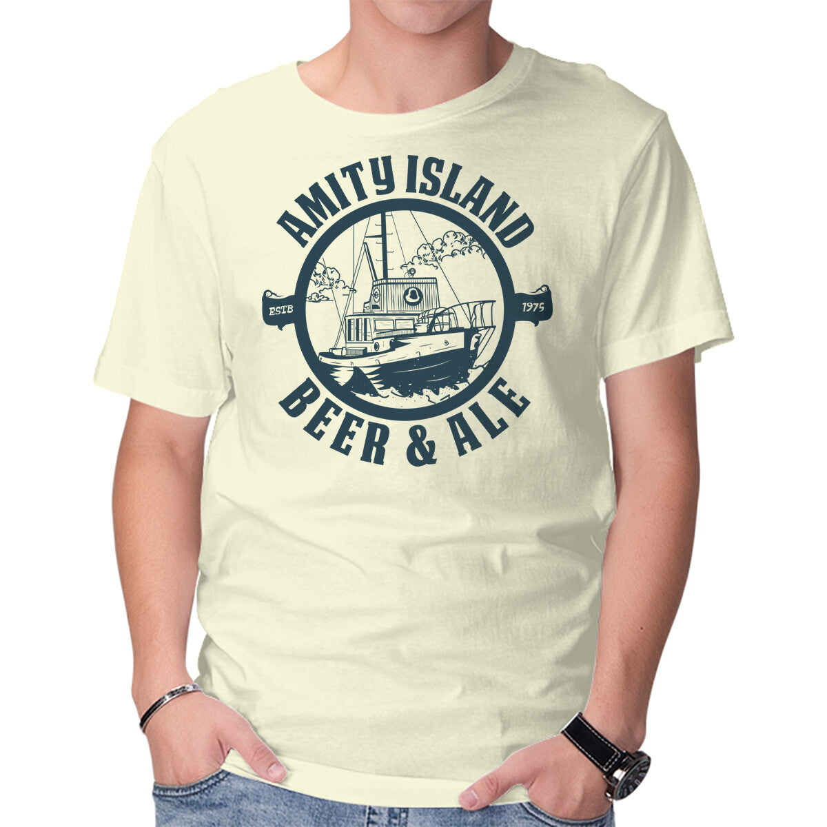 Unisex Crew Neck T-Shirt Amity Island Beer And Ale Graphic Short Sleeve Casual Tee XXXXL