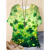 Fashion Women's Crew Neck Short Sleeve 3D Four Leaf Clover Color Printed Four Leaf Clover Short Sleeve Crew Neck T-Shirt