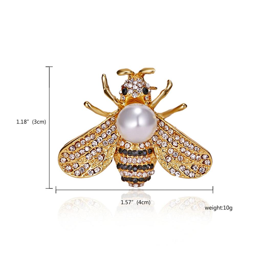 Vintage Classic Imitation Pearl Bee Brooch For Women Men Light Luxury Full Rhinestone Insect Honeybee Pins Animal Badge Jewelry
